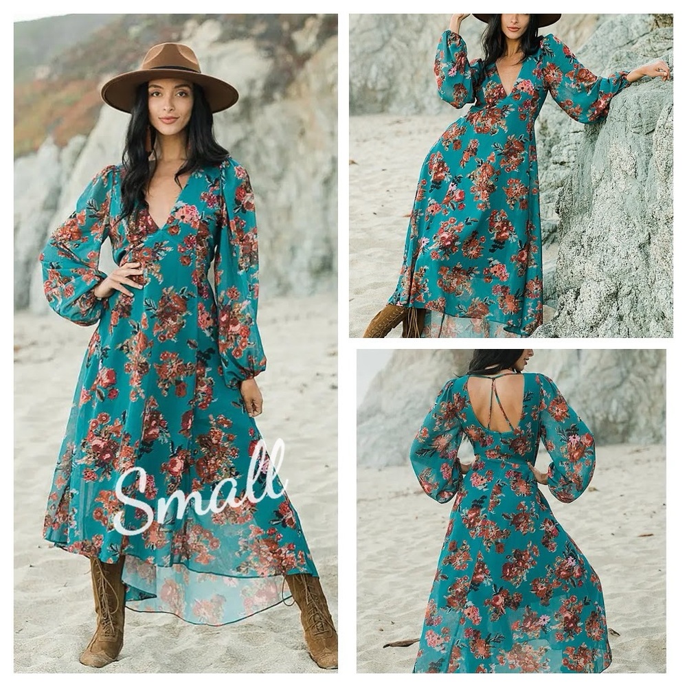 Joyfolie Blue and Red Ruffled Wrap Midi Dress